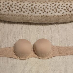 Strapless Lace-Trim Nude Push-up Bra -38F/38DDD Women Intimates